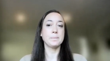 Lindsay A. Hampson, MD, MAS, answers a question during a Zoom video interview