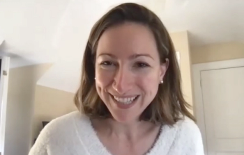 Rachel Pope, MD, MPH, answers a question during a Zoom interview