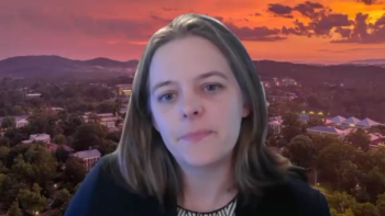 Jacqueline Zillioux, MD, answers a question during a Zoom video interview