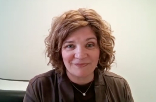 Anna Myers, CNP, answers a question during a Zoom video interview