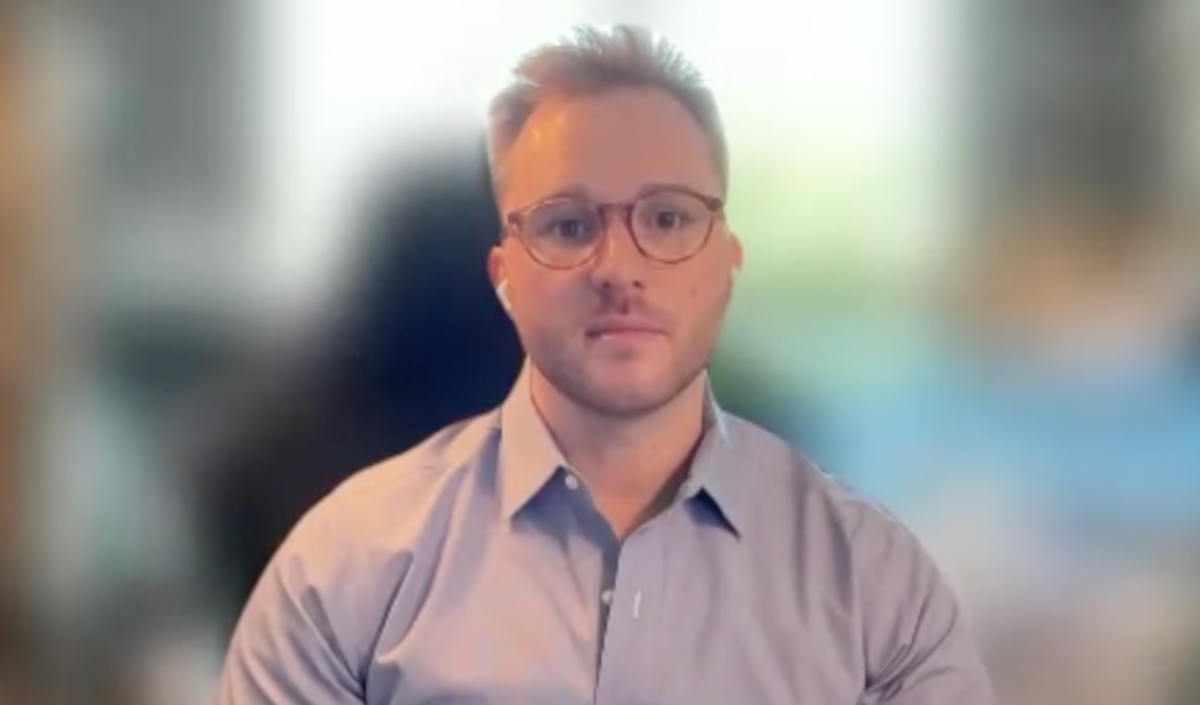 David Gilbert answers a question during a Zoom video interview