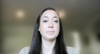 Lindsay A. Hampson, MD, MAS, answers a question during a Zoom video interview