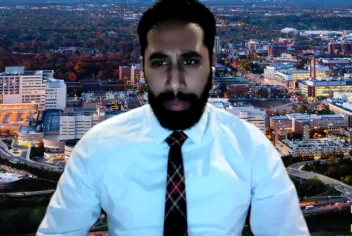 Avinash Maganty, MD, answers a question during a Zoom video interview