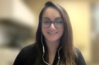 Ruchika Talwar, MD, answers a question during a Zoom video interview