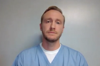 Michael Jenson, PA-C, answers a question during a Zoom video interview