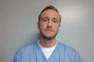 Michael Jenson, PA-C, answers a question during a Zoom video interview