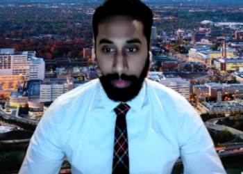 Avinash Maganty, MD, answers a question during a Zoom video interview