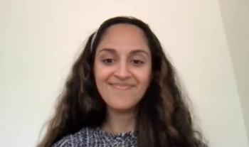 Avani Desai answers a question during a Zoom video interview