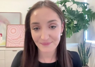 Dr Louise Kostos answers a question during a Zoom video interview