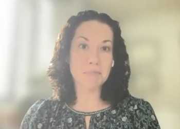 Cassandra K. Kisby, MD, MS, answers a question during a Zoom video interview