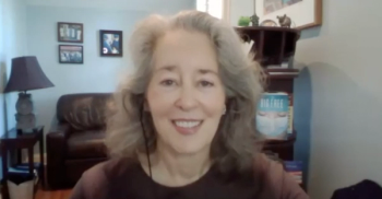 Martha Boone, MD, answers a question during a Zoom video interview