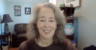 Martha Boone, MD, answers a question during a Zoom video interview