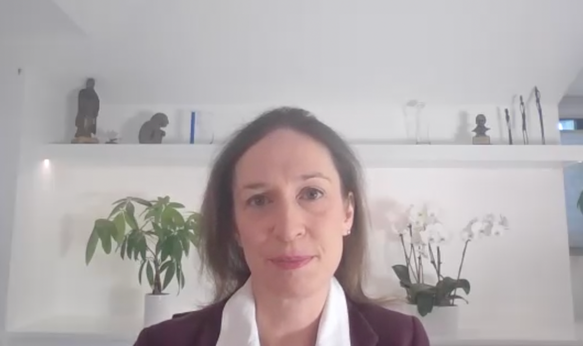 Channing J. Paller, MD, answers a question during a Zoom video interview