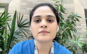 Neeraja Tillu, MD, answers a question during a Zoom video interview