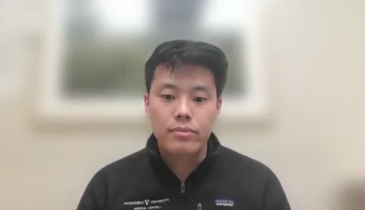 William Furuyama, MD, answers a question during a Zoom video interview