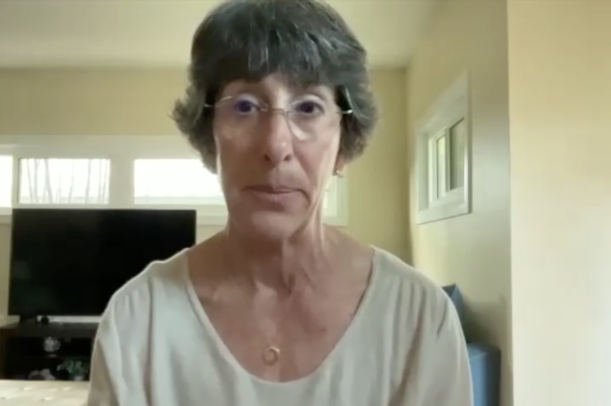 Lisa J. Finkelstein, DO, FACOS, answers a question during a Zoom video interview