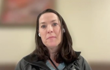 Helen L. Bernie, DO, MPH, answers a question during a Zoom video interview