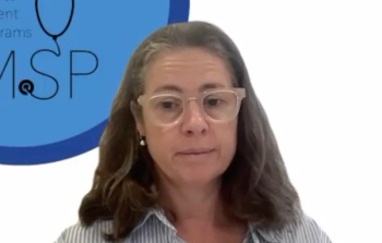 Caroline Dowling, MBBS, MS, FRACS (Urol), answers a question during a Zoom video interview