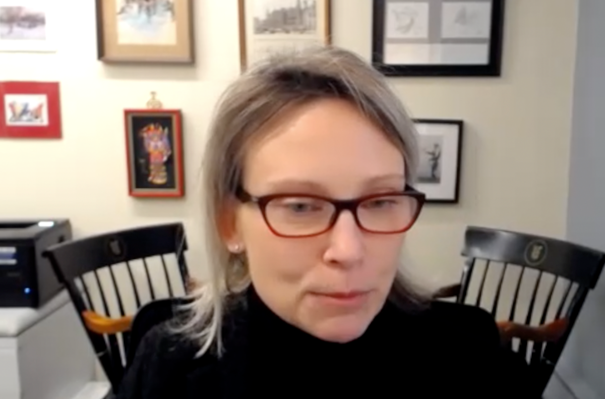 Heidi J. Rayala, MD, answers a question during a Zoom video interview