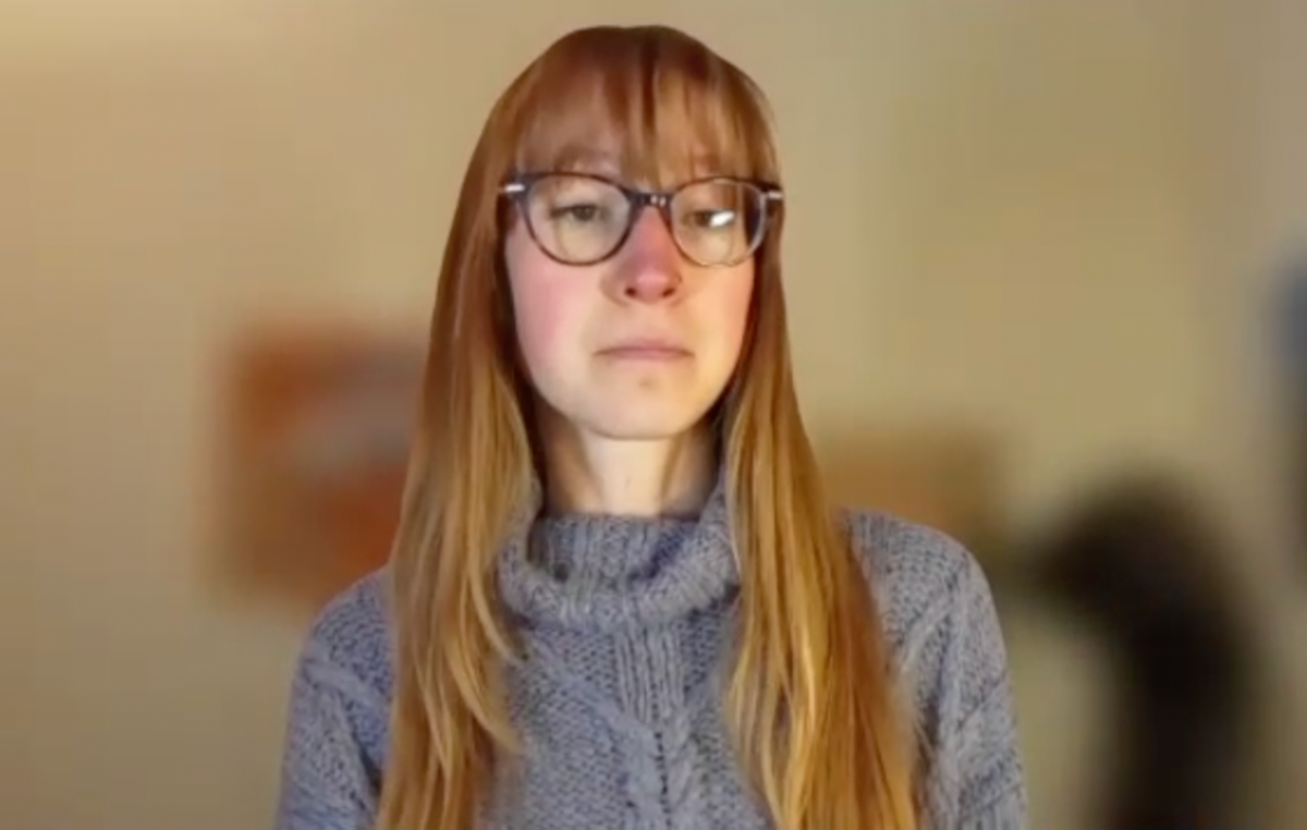 Hailey Frye answers a question during a Zoom video interview