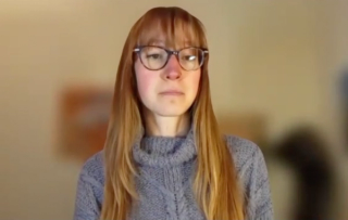 Hailey Frye answers a question during a Zoom video interview