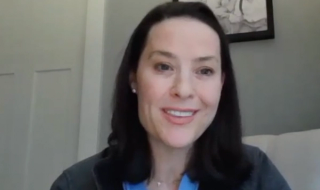 Helen L. Bernie, DO, MPH, answers a question during a Zoom video interview