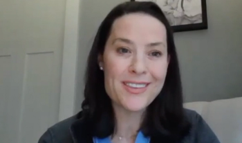 Helen L. Bernie, DO, MPH, answers a question during a Zoom video interview