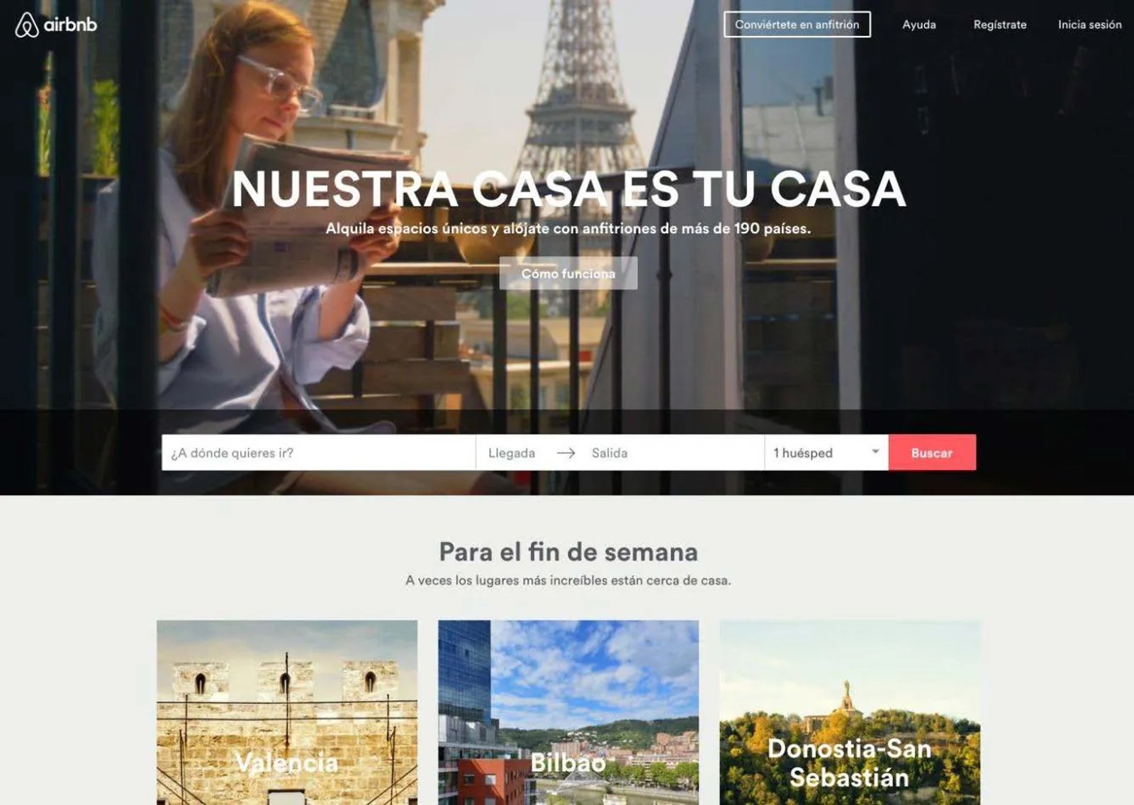 Airbnb: Formulario sencillo, claro y en la posición principal