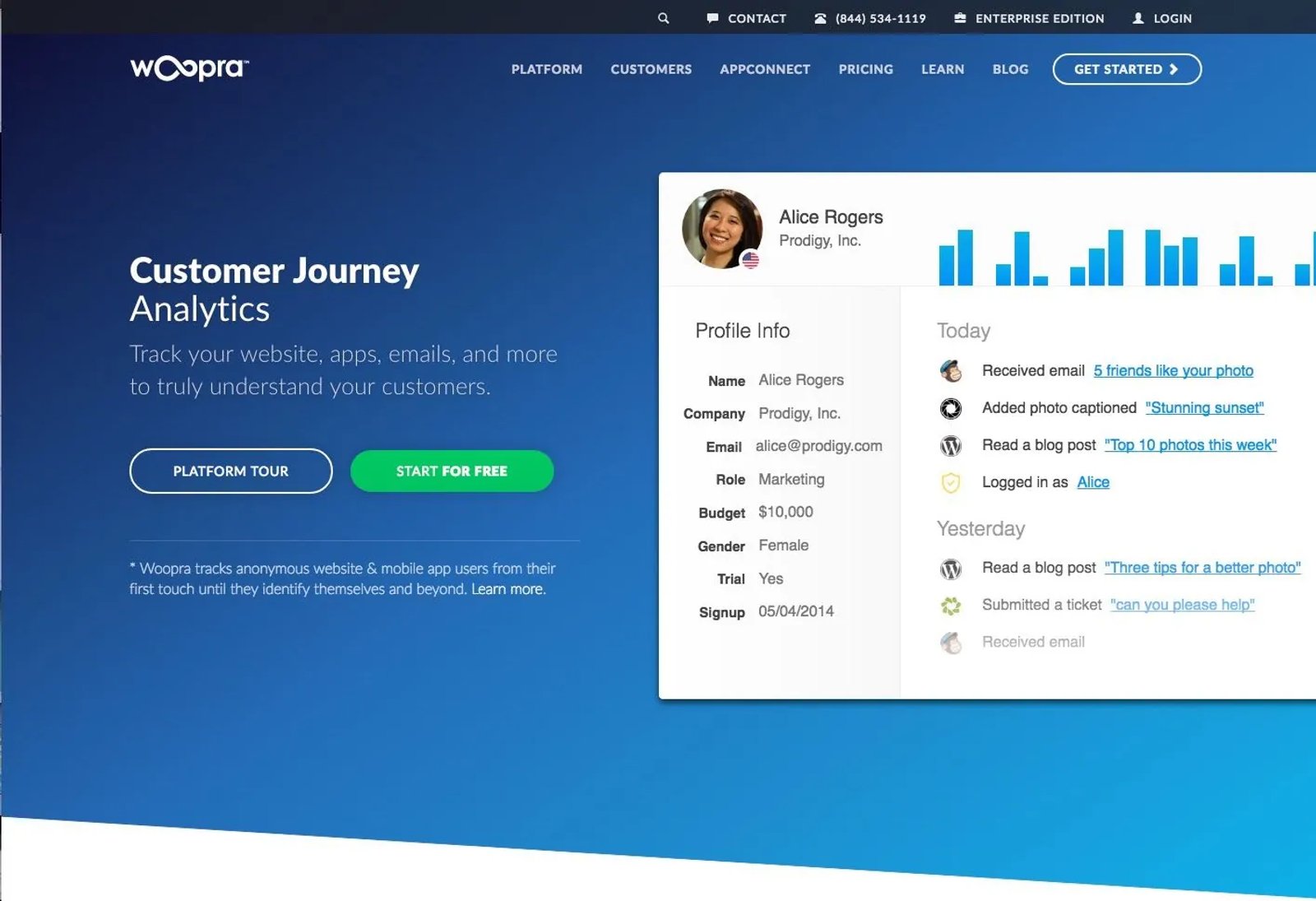 Woopra: A detailed profile of each user and real-time tracking of their activity