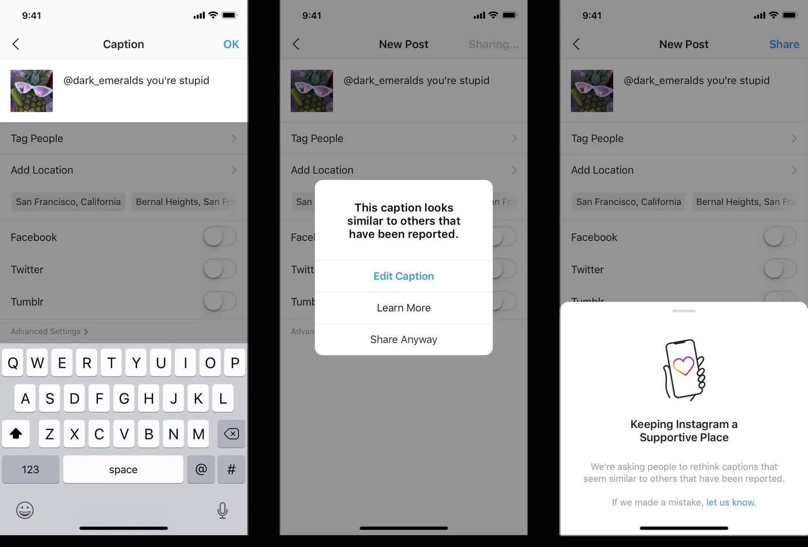 Anticipating offensive content: Warns users about potentially offensive content