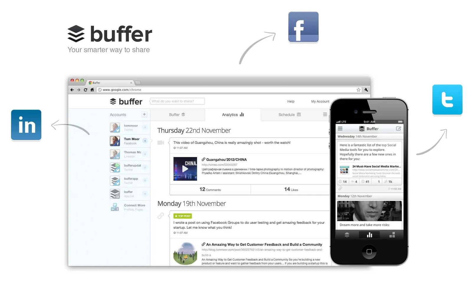 Buffer: It posts automatically and analyses data