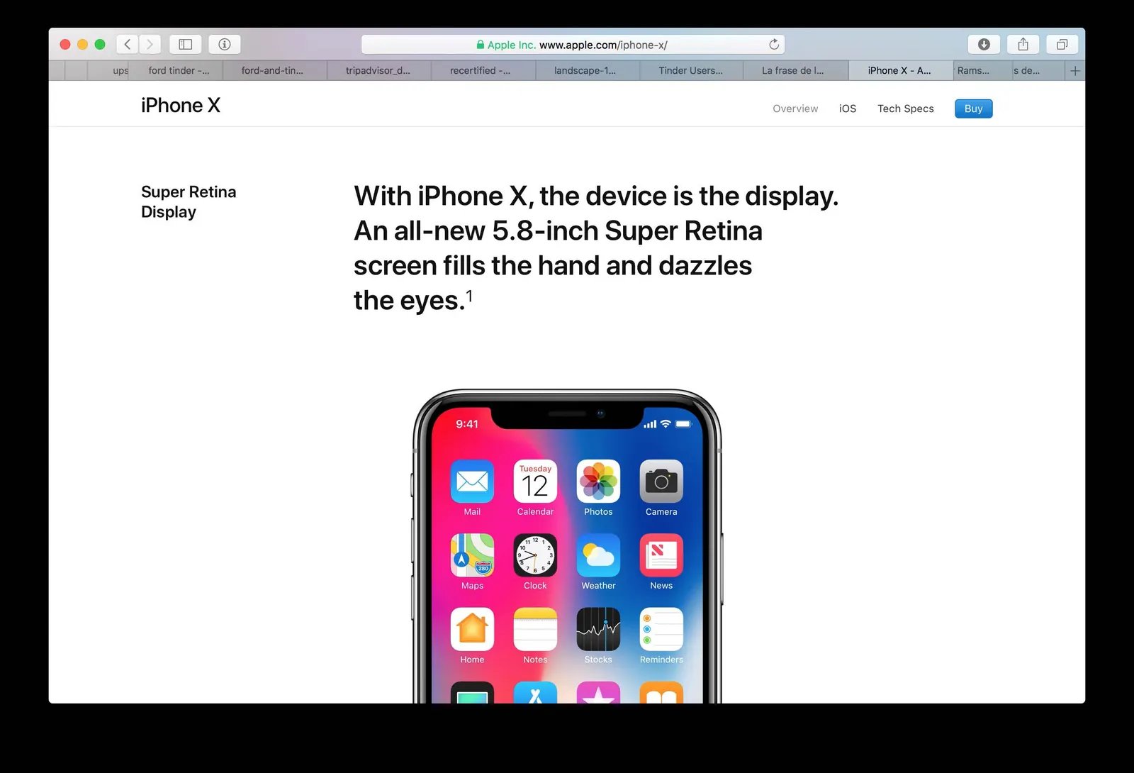 Apple: The main information at the top of the page