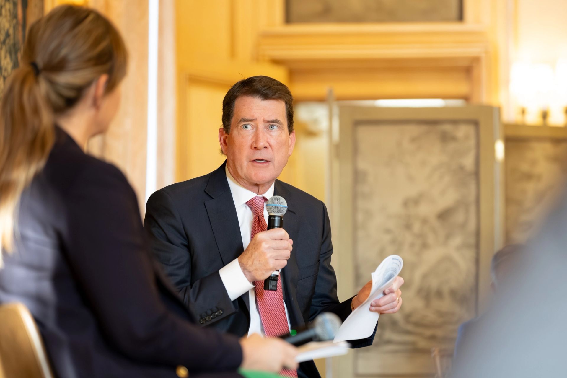 Senator Hagerty discussing the importance of permitting reform at a Silverado, Hamm Institute, Emerson Collective, and Meridian International Center event