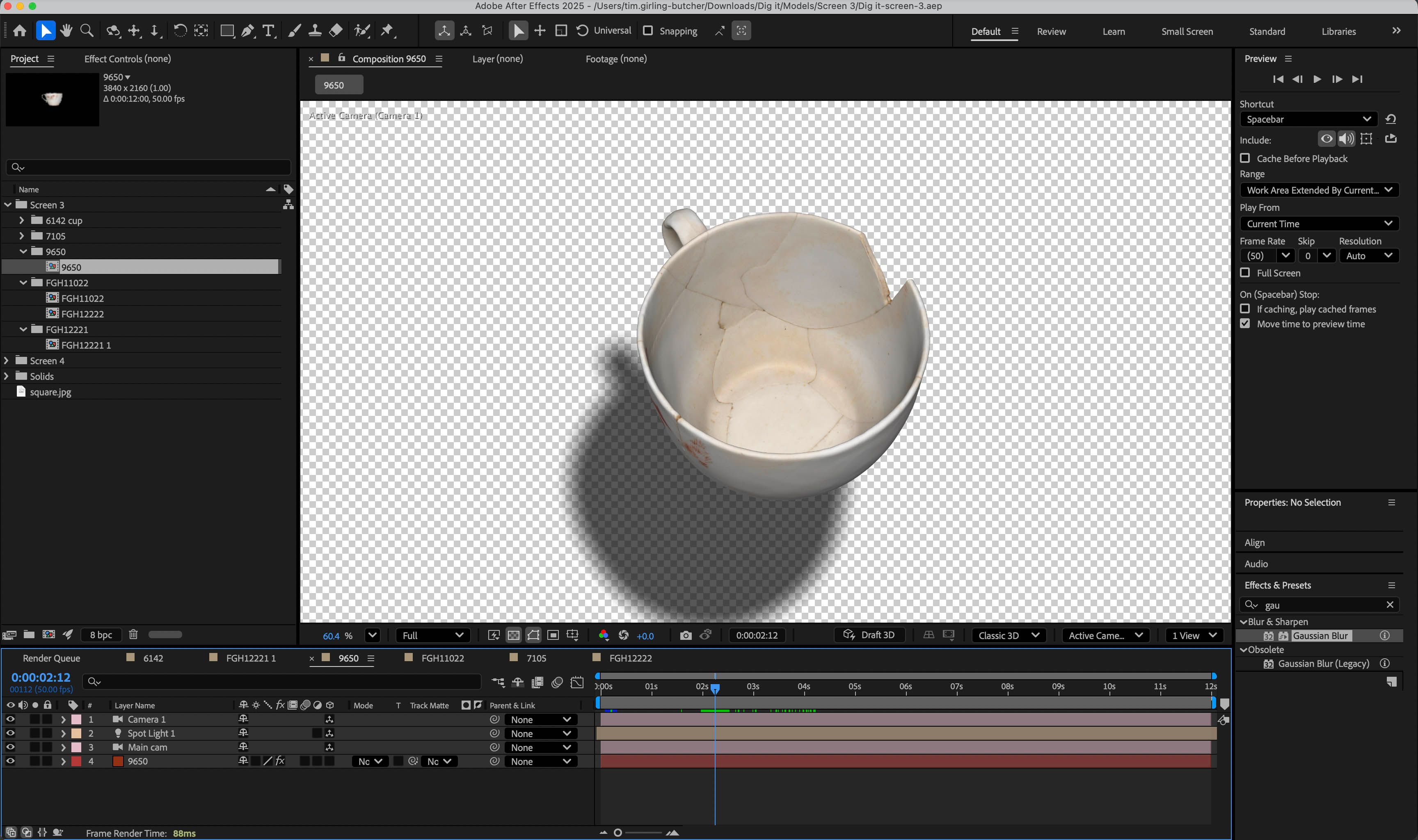 View of a cup in a window in After effects