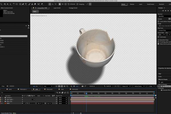 View of a cup in a window in After effects