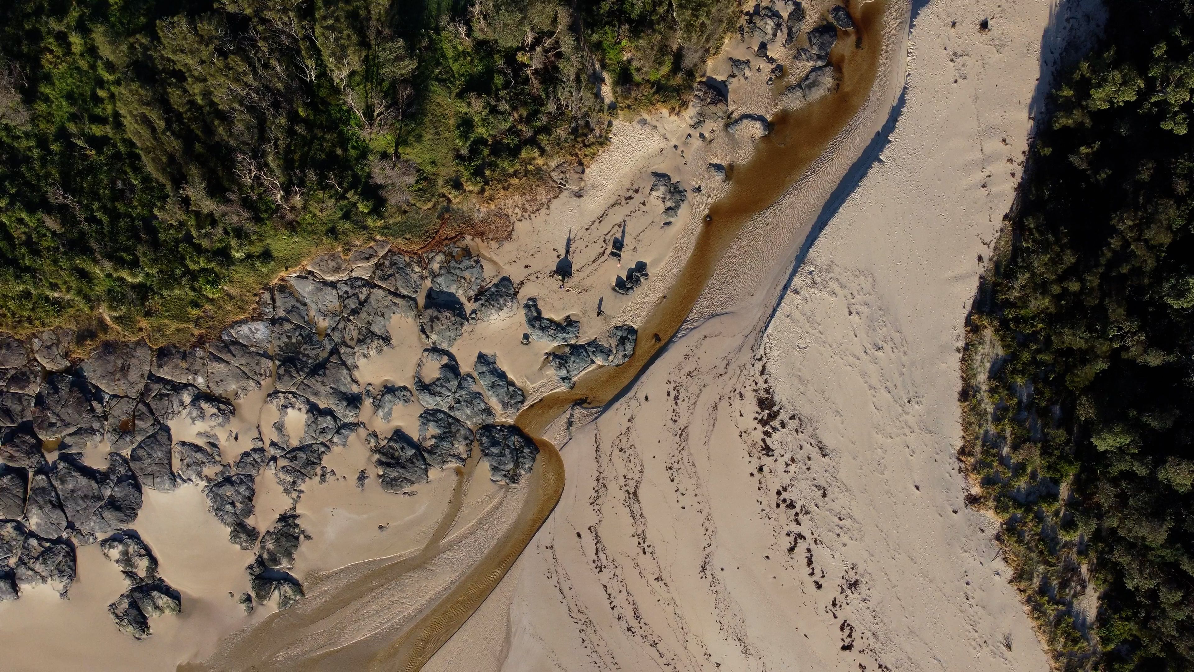 High view looking down at a beach