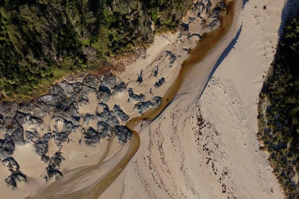 High view looking down at a beach