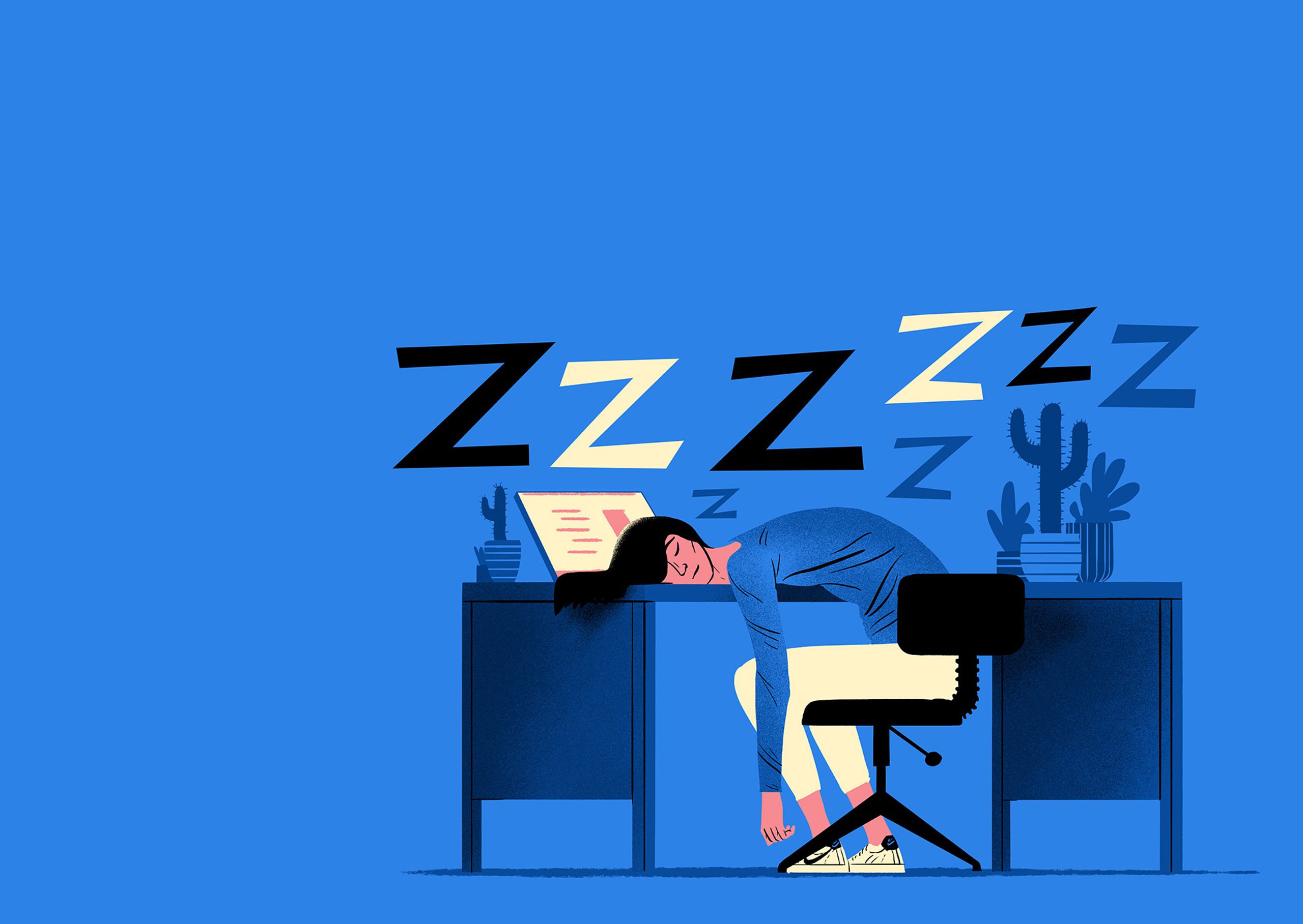 illustration of a woman asleep at her desk