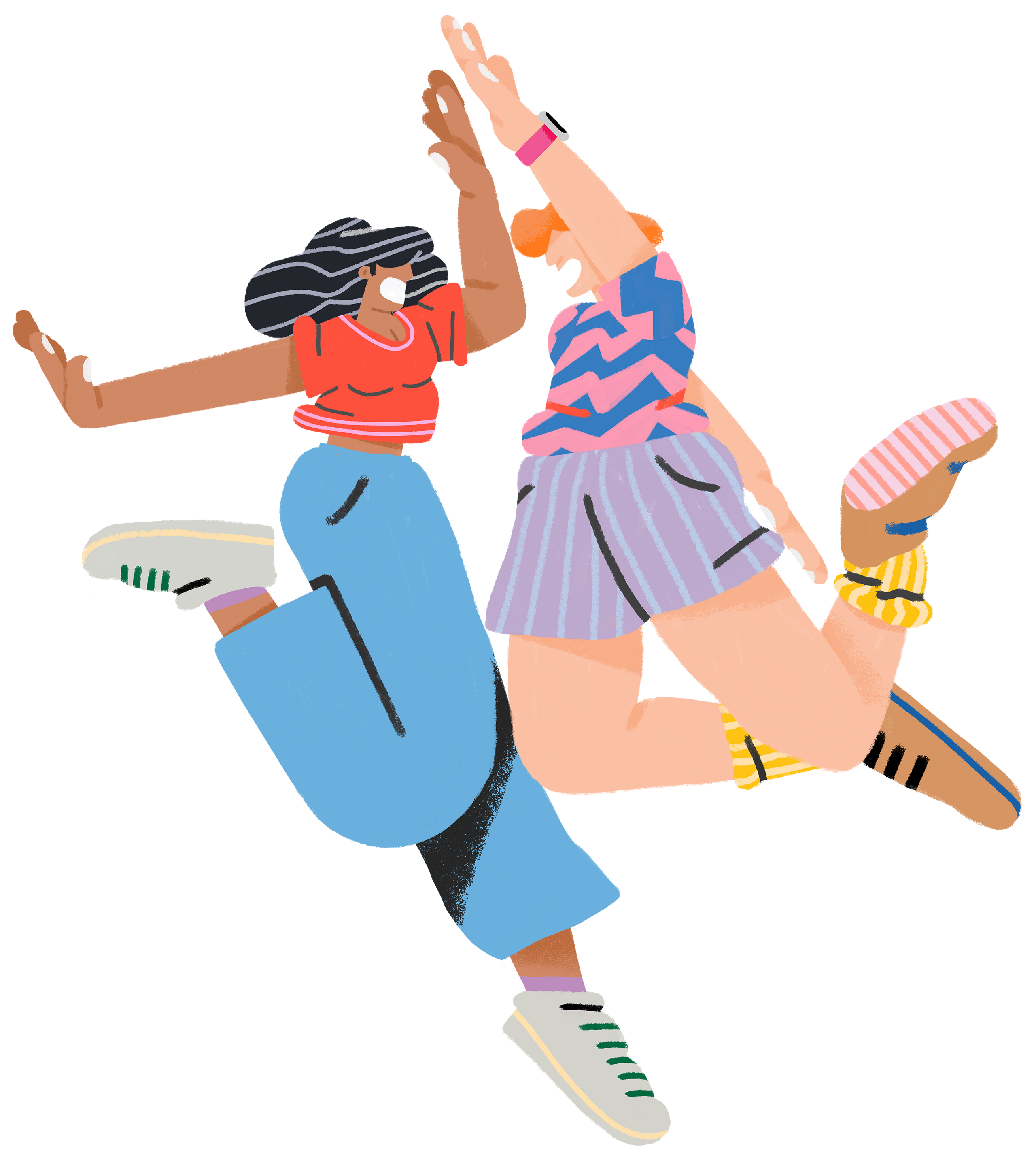Illustration of people jumping and high-fiving