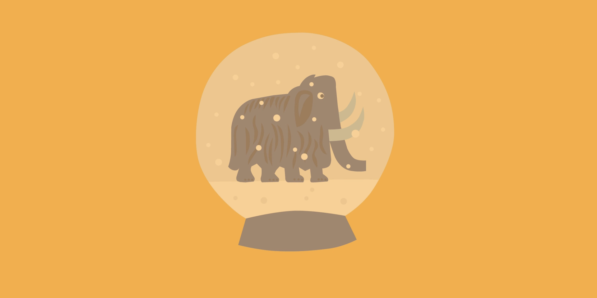 Cartoon woolly mammoth in a snow globe.