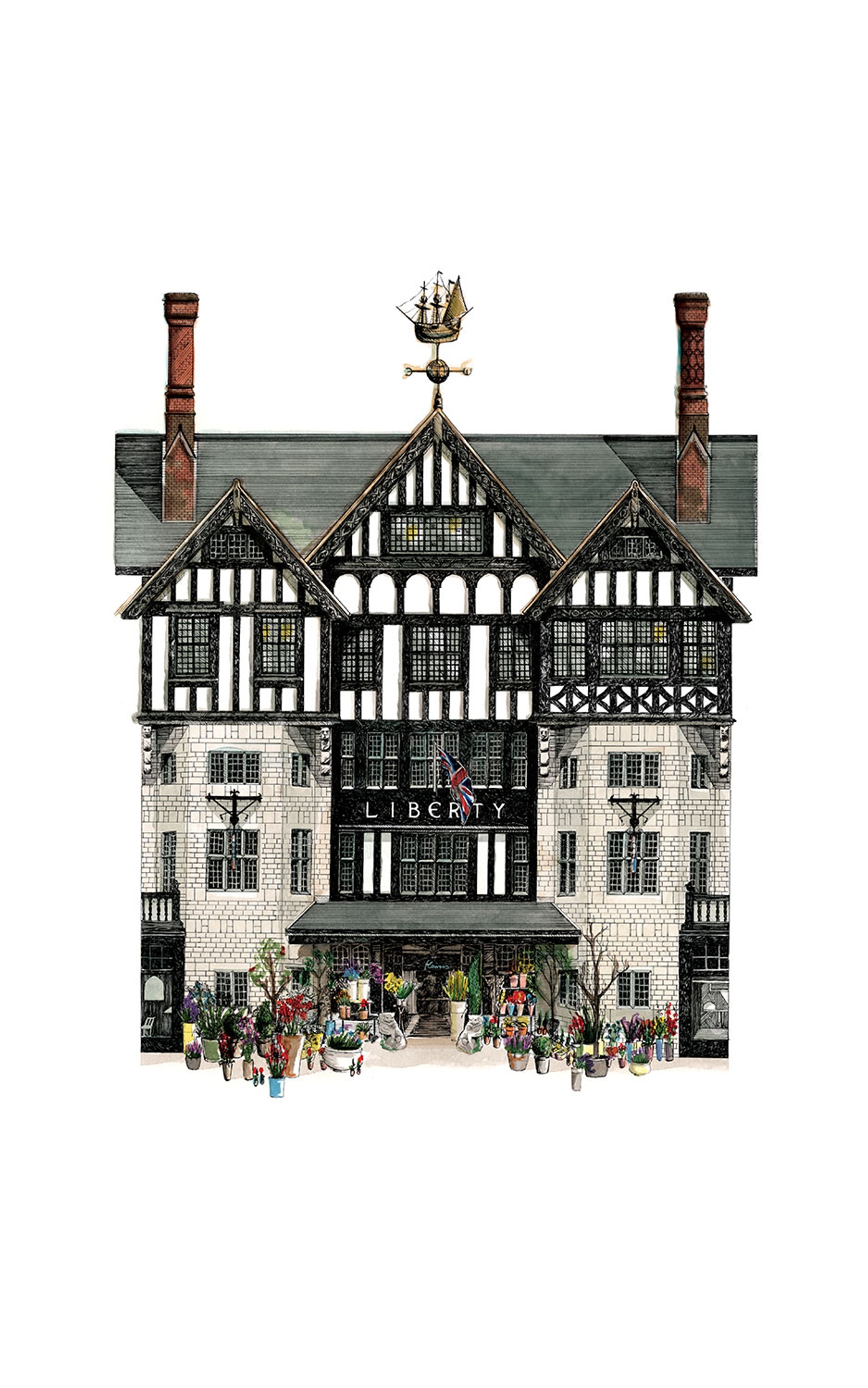 liberty building illustrations london by zoe barker