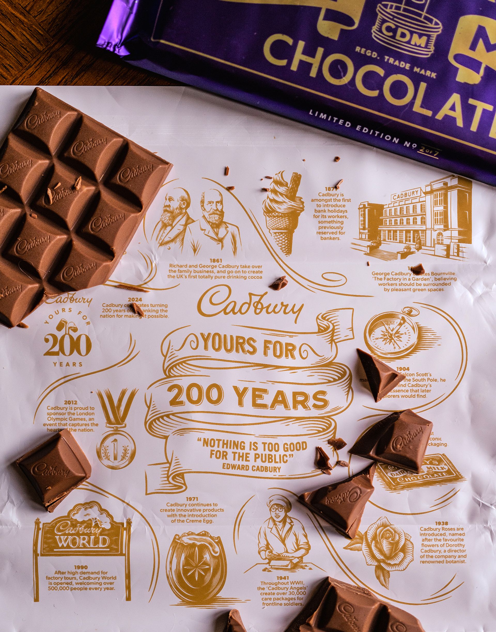 Tobias Hall illustrations on the packaging for Cadubry's Chocolate