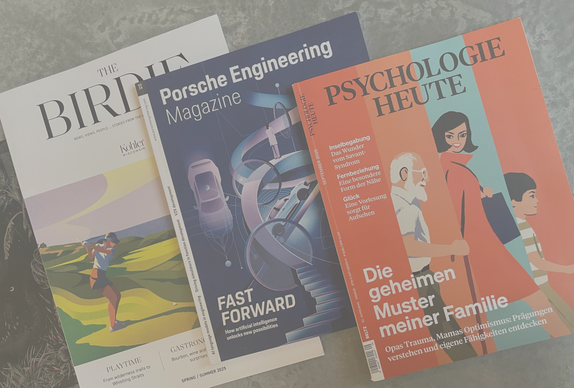 A stylized illustration of a woman in profile, holding a green monocle to her eye.