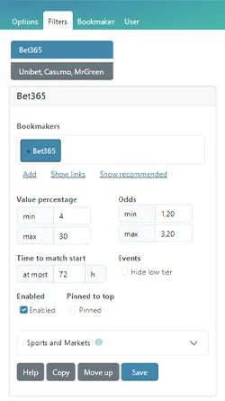 Filters in RebelBetting