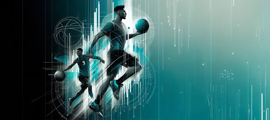 Basketball game with players in action
