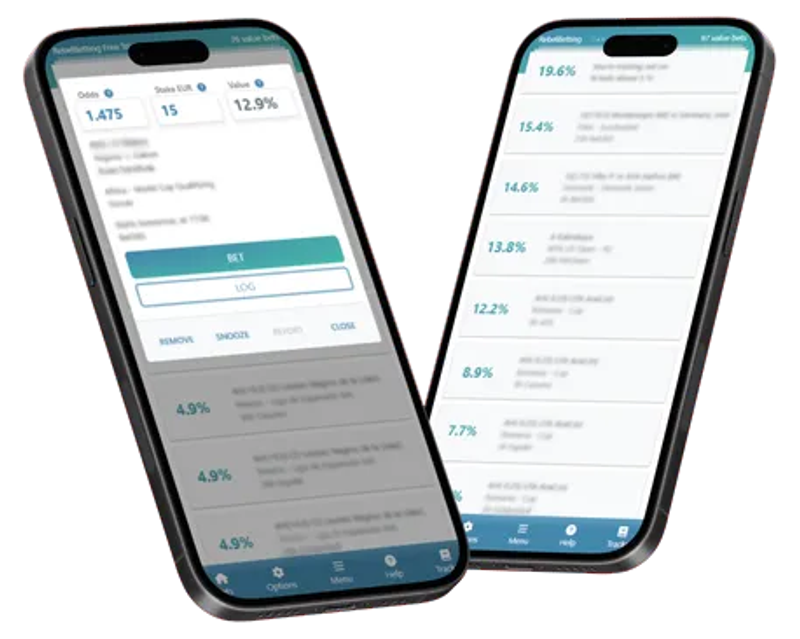 RebelBetting mobile app displaying value betting odds and profitable betting opportunities