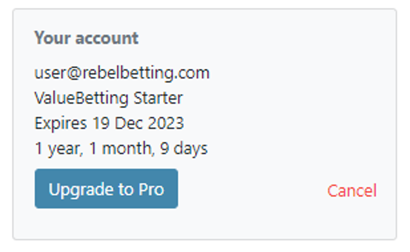 RebelBetting user account