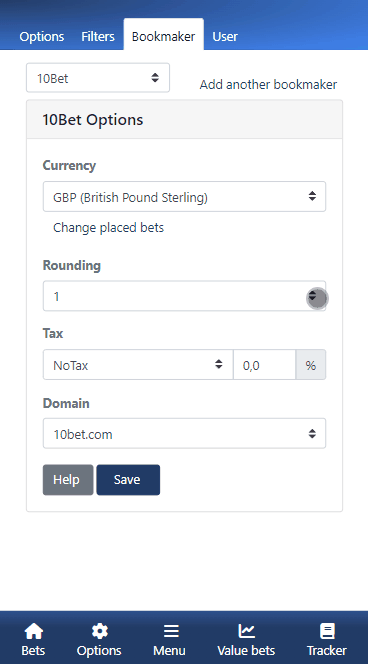 Bookmaker specific options