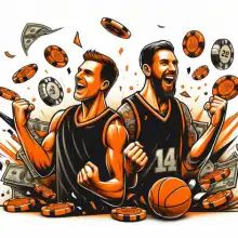 two bettors celebrating that their favorite basketball club just won