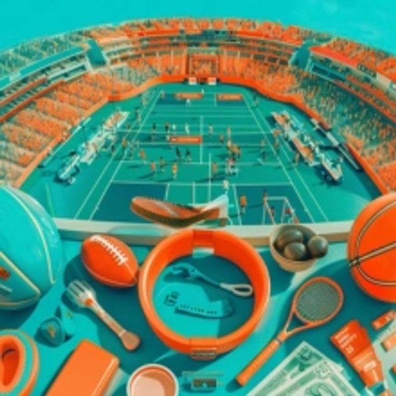 Illustration of diverse sports equipment and markets in sports arbitrage betting example